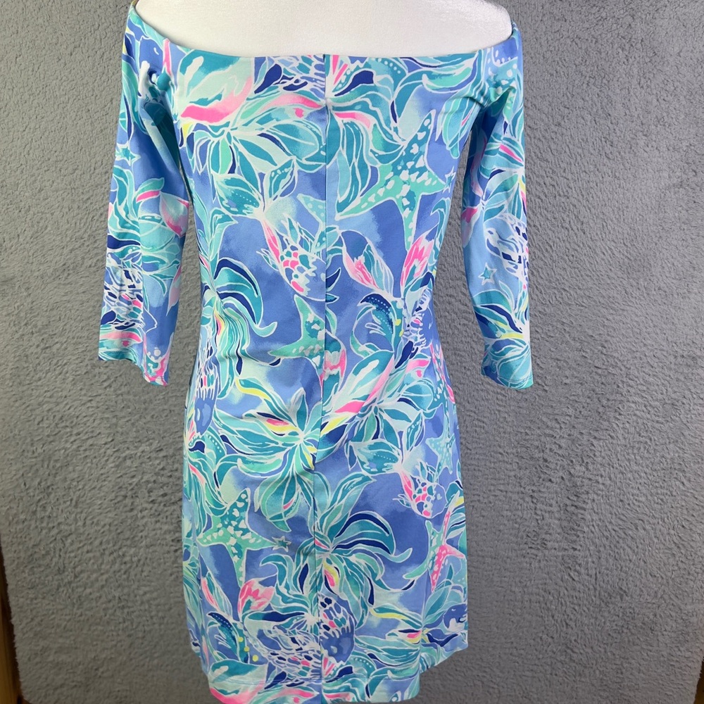 Lilly Pulitzer Laurana Off the Shoulder Dress Womens Small Bennet Blue Seas - Picture 3 of 10